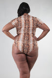 Short Sleeve Snake Skin V-Neck Bodysuit