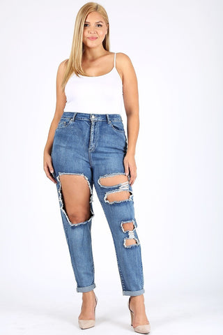 High Waisted Distressed Roll Up Jeans