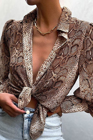 Snakeskin Knotted Blouse - Small Left