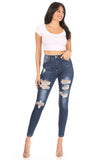 High Waisted Mid Wash Distressed Jeans - Size 5 Left