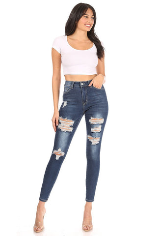 High Waisted Mid Wash Distressed Jeans