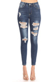 High Waisted Mid Wash Distressed Jeans - Size 5 Left