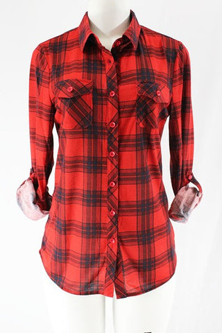Red and Black Plaid Button Down