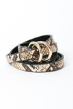 Snake Print Double Ring Skinny Belt