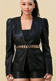 Leather Like Blazer with Gold Chain Belt