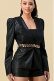 Leather Like Blazer with Gold Chain Belt