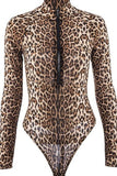 Leopard Print Zipper Front Bodysuit