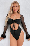 Mesh & Feather Cut-Out Bodysuit